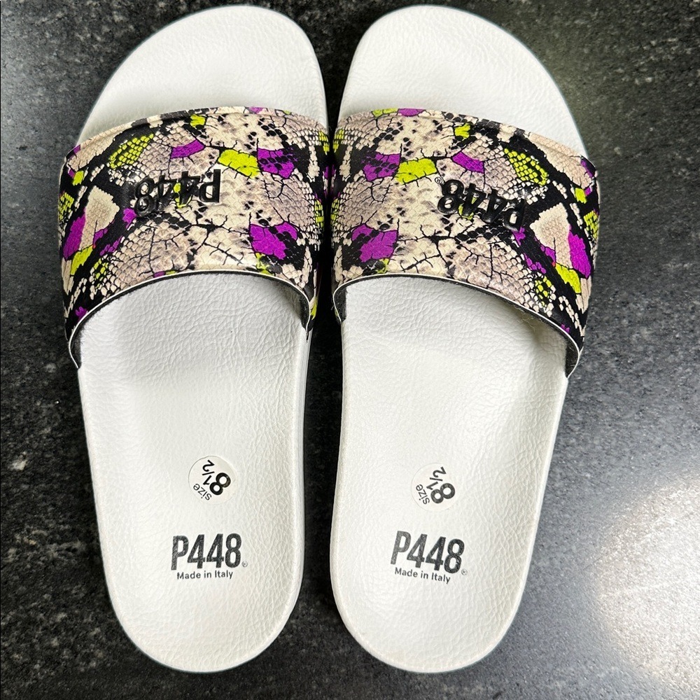 P448 Neon Snake Print Waterproof Slides EU39 Women's US 8.5 / 9